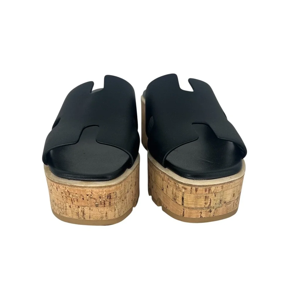 Hermès Eze 30 Cork Platform H Slide Sandals Black Leather Size 40